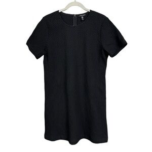 Eileen Fisher Women’s Sz M Black Waffle Honeycomb Weave Casual Shift Dress